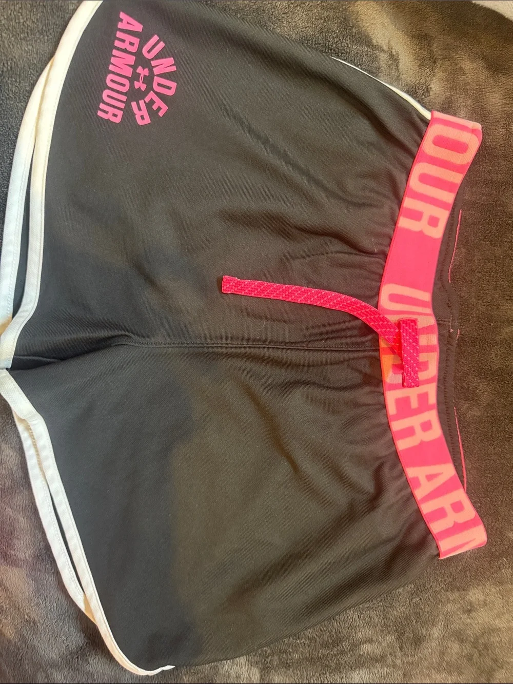 Under Armour Black Athletic Shorts with Pink Waistband and Logo